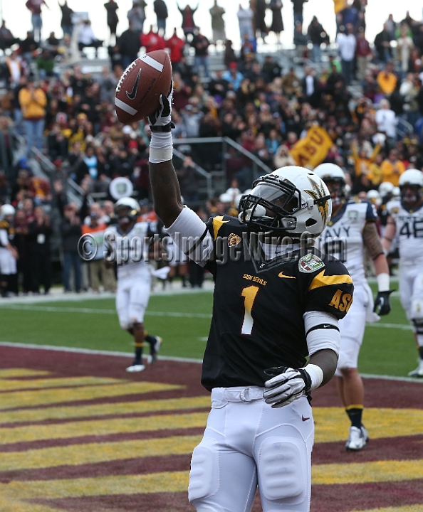 122912 Kraft SA-021.JPG - Dec 29, 2012; San Francisco, CA, USA; Arizona State Sun Devils tailback Marion Grice reacts after scoring a touchdown against the Navy Midshipmen in the 2012 Kraft Fighting Hunger Bowl at AT&T Park.
